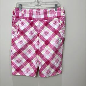 Puma Bermuda Golf Shorts Pink Plaid Women 6 Outdoors Preppy Country Club